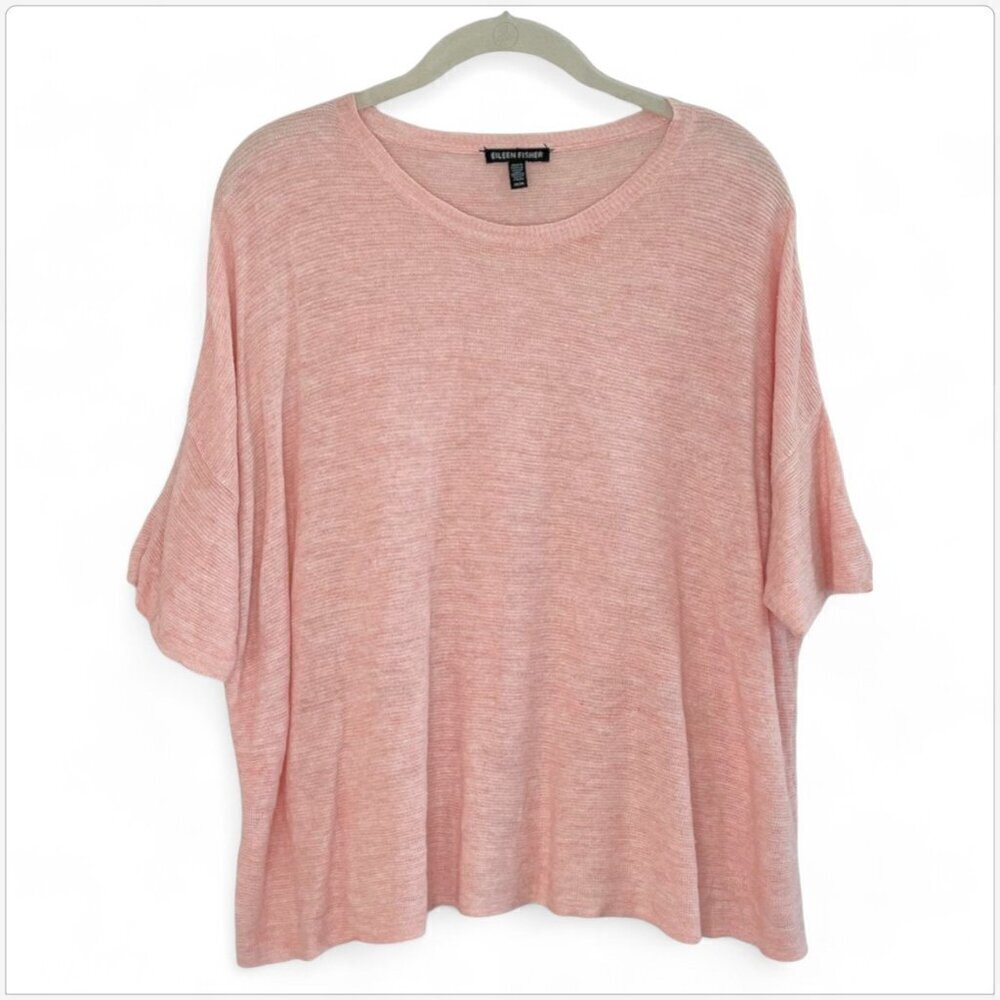 Eileen Fisher Organic Linen Slub Top Knit Drop Shoulder Shell Pink Lightweight M